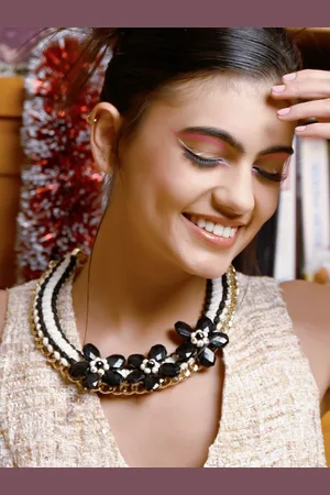 Alberre Odette Black & Gold-Toned Studded Necklace