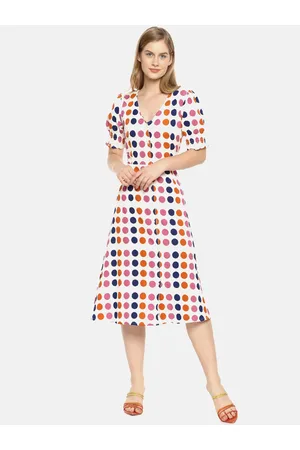 Campus White & Blue Printed A-Line Dress