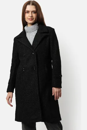 Campus Women Black Solid Longline Overcoat