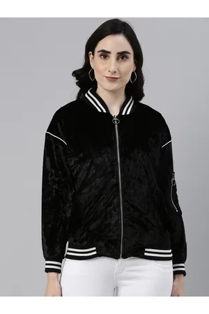 Campus Women Black Outdoor Satin Bomber Jacket