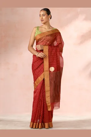 Taneira Striped Woven Design Zari Chanderi Saree