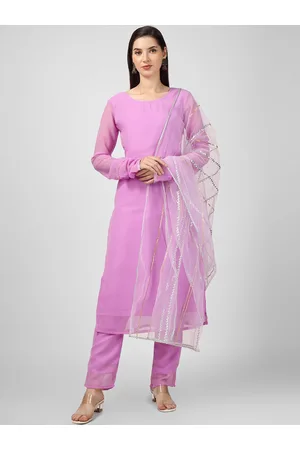 Celebravo Long Sleeves Straight Georgette Kurta with Trousers & Dupatta