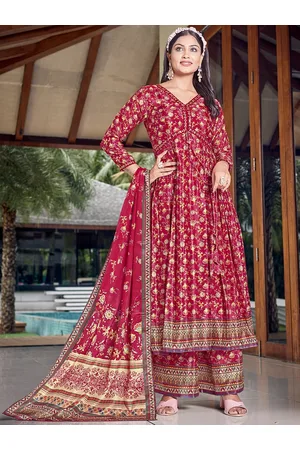 CHANSI Floral Printed Empire Anarkali Kurta & Palazzos With Dupatta