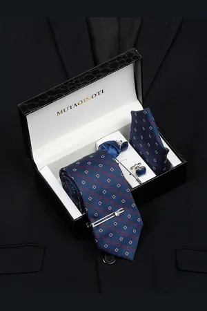 MUTAQINOTI Mens Woven Design Silk Accessory Gift Set