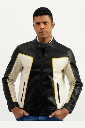 Benetton Colourblocked Band Collar Long Sleeves PU Biker Jacket