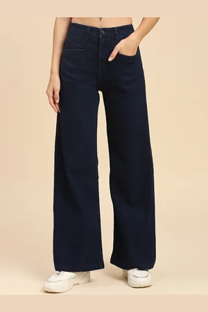 HJ HASASI Women Wide Leg Mid-Rise Clean Look Stretchable Jeans