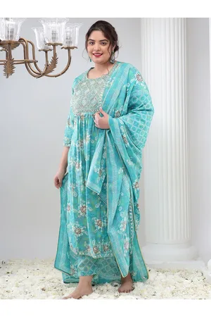 Bani Women Pus Size Floral Printed Sequinned Kurta with Trousers & Dupatta