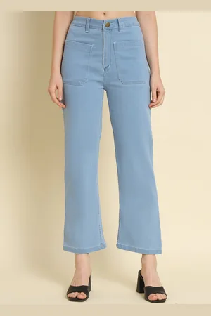 AngelFab Women Jean Straight Fit High-Rise Clean Look Cotton Cropped Jeans
