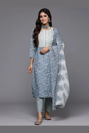 Indo Era Women Floral Embroidered Pure Cotton Kurta with Trousers & With Dupatta