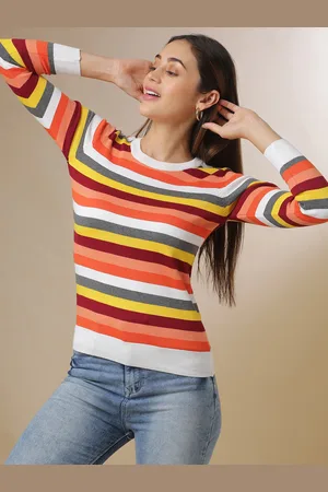 Campus Women Red & White Striped Pullover