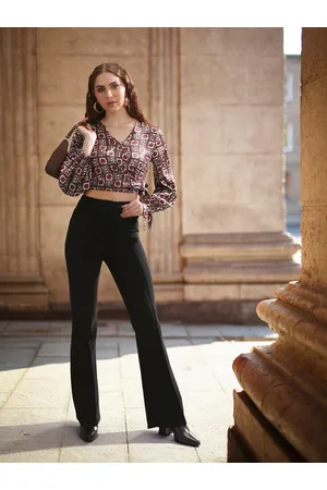 all about you Satin Finish Printed Puff Sleeves Wrap Crop Top