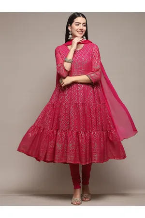 Biba Ethnic Motifs Printed Tiered Anarkali Kurta & Leggings With Dupatta