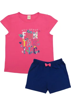 Clothe Funn Girls Typography Printed Pure Cotton Top with Shorts