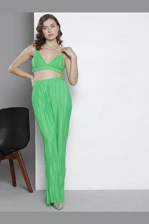 Boohoo Pleated Bralette Top & Wide Leg Trouser Set