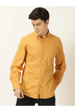 Mast & Harbour Yellow Classic Slim Fit Spread Collar Casual Shirt