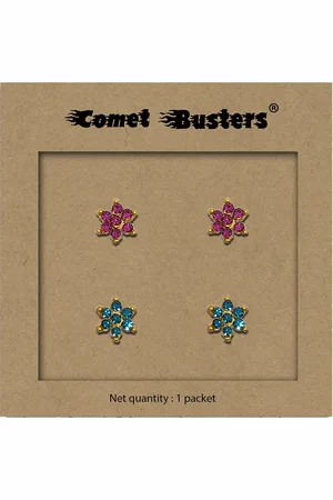 Comet Busters Set Of 2 Gold-Plated Stone Studded Non Piercing Sticker Studs Earrings