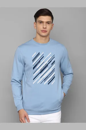 Louis Philippe Men Blue Printed Cotton Pullover Sweatshirt