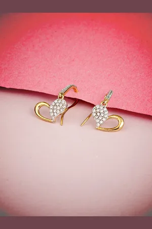 Inddus Gold-Plated 925 Sterling Silver CZ-Studded Heart Shaped Drop Earrings