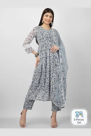 Celebravo Floral Printed Georgette Anarkali Kurta With Trousers & Dupatta