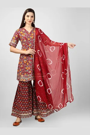 Celebravo Floral Printed Gotta Patti Pure Cotton Kurta with Sharara & Dupatta