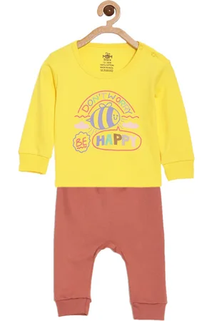 The Mom Store Unisex Kids Typography Printed Round Neck Pure Cotton T-shirt with Pyjamas