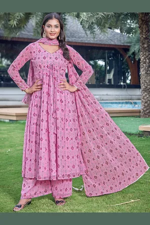 CHANSI Floral Printed V-Neck Georgette Kurta with Palazzos & Dupatta