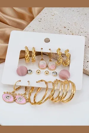 KRYSTALZ Pack Of 9 Gold-Plated Hoop Earrings