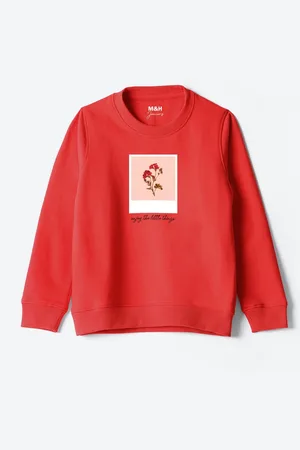 M&H Girls Graphic Printed Ribbed Cotton Sweatshirt