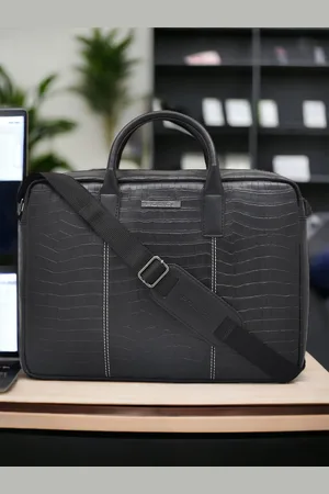Police Men Black Checked Messenger Bag