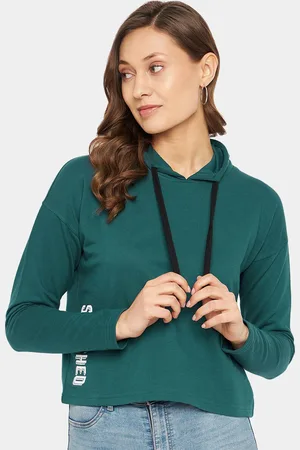 DressBerry Women Teal Hooded Sweatshirt