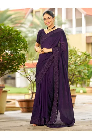 Mitera Purple Embellished Beads and Stones Saree