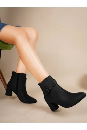 SHUZ TOUCH Women Pointed-Toe Block-Heeled Zip-Up Boots