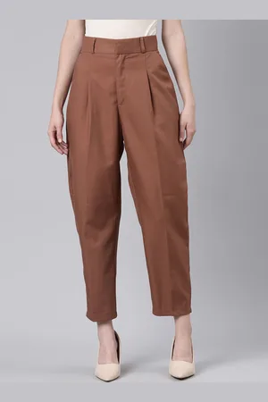 SHOWOFF Women Copper-Toned Mom Fit Pleated Trousers