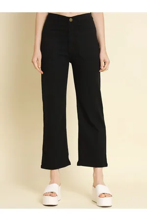 AngelFab Women Jean Straight Fit Dark Shade High-Rise Clean Look Cotton Cropped Jeans