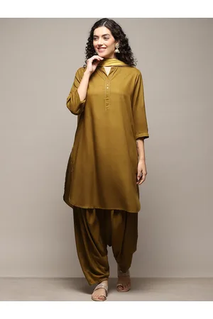 Biba Mandarin Collar Three-Quarter Sleeve Straight Thread Work Kura Set With Dupatta