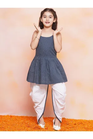 AJ DEZINES Girls Striped A-Line Pure Cotton Kurta with Dhoti Pants