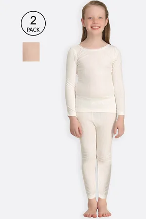 Kanvin Girls White & Beige Pack of 2 Solid Thermal Set