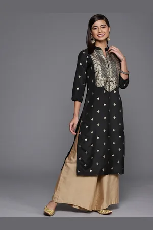 Biba Women Black & Beige Ethnic Motifs Printed Thread Work Kurta