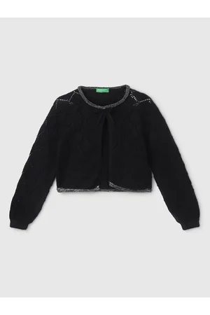 Benetton Girls Self Design Open Knit Cotton Front Open Sweaters