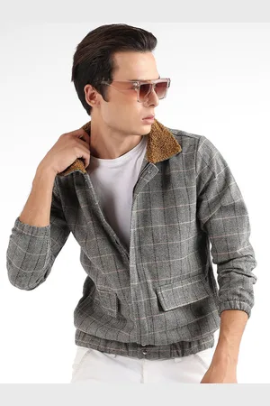 Campus Grey Checked Windcheater Cotton Tailored Jacket