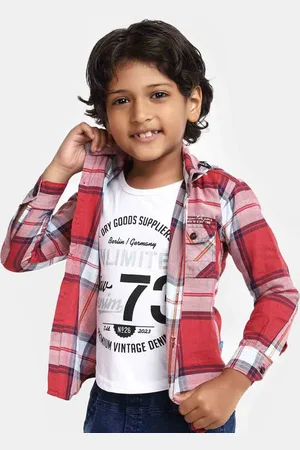 V-Mart Boys Tartan Checked Hooded Cotton Casual Shirt