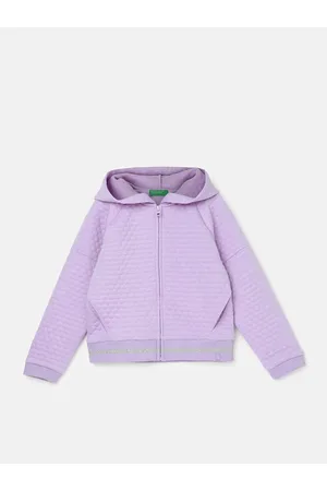 Benetton Girls Hooded Cotton Quilted Front Open Sweatshirt