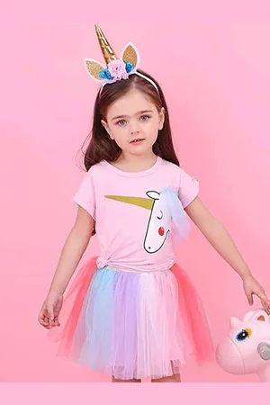 Bold N Elegant Girls Printed T-shirt With Skirt