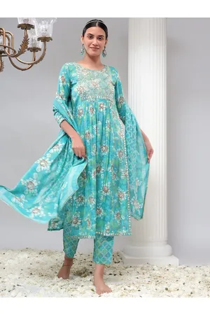 Bani Women Floral Printed Embroidered Chanderi Silk Pleated Kurta With Trousers & Dupatta