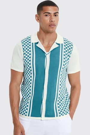 Boohoo Striped Knitted Revere Acrylic Casual Shirt