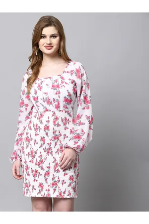 Aayu Floral Printed Puff Sleeves Smocked Sheath Dress