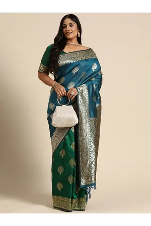 Sztori Floral Zari Art Silk Half and Half Banarasi Saree