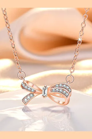 Jewels Galaxy Rose Gold-Plated AD-Studded Bow -shaped Pendant