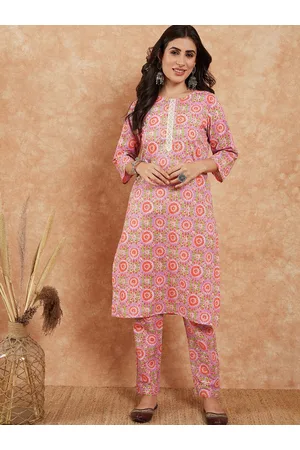 InWeave Floral Printed Regular Pure Cotton Straight Kurta with Trousers