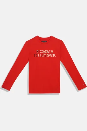 Tommy Hilfiger Boys Typography Printed Round Neck Long Sleeves Pure Cotton T-shirt